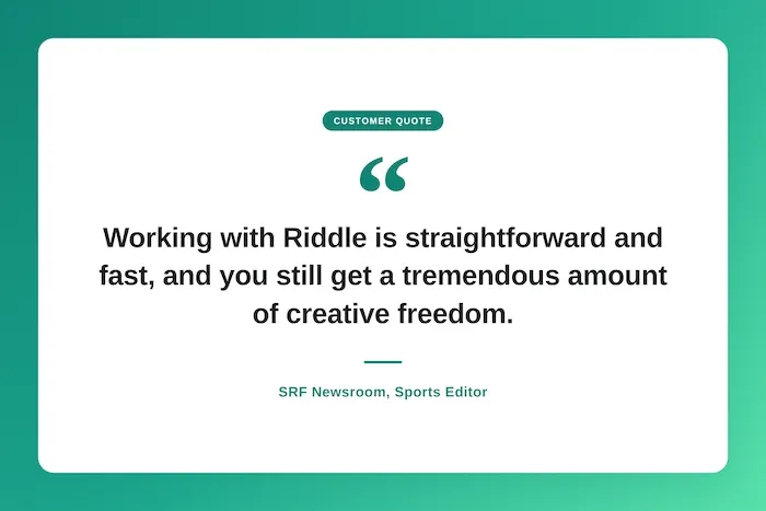Testimonial quote from SRF about using Riddle from sports editor
