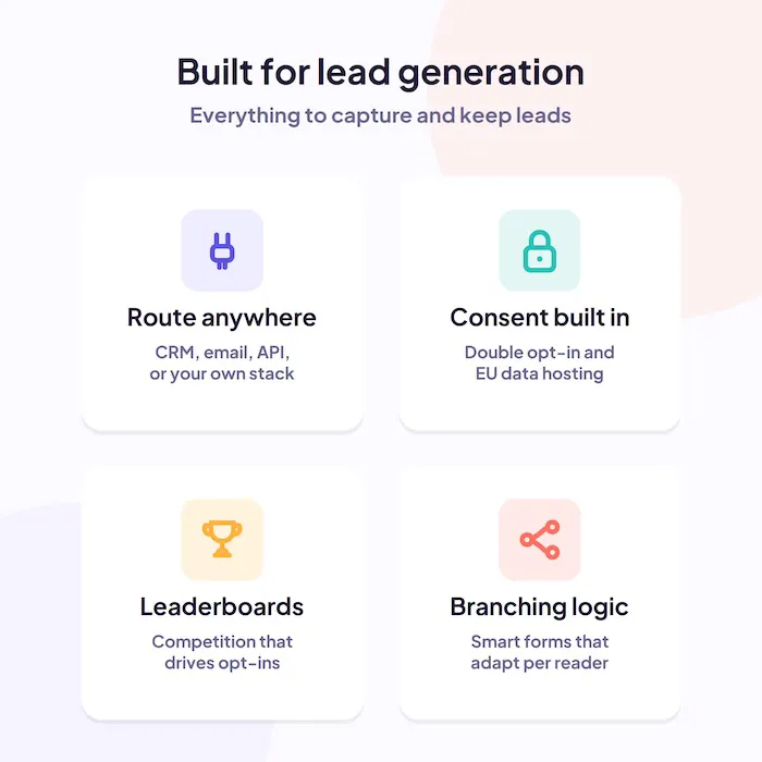 Riddle's lead generation features: routing, consent, leaderboards, and branching logic