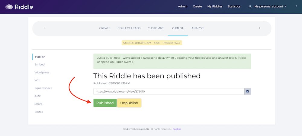 publish your quiz on Riddle