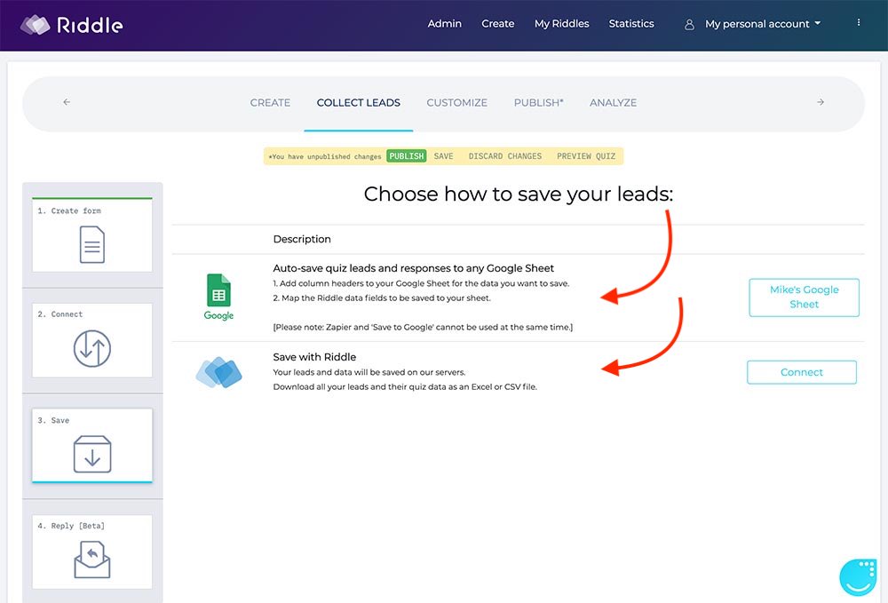 save quiz leads - two options