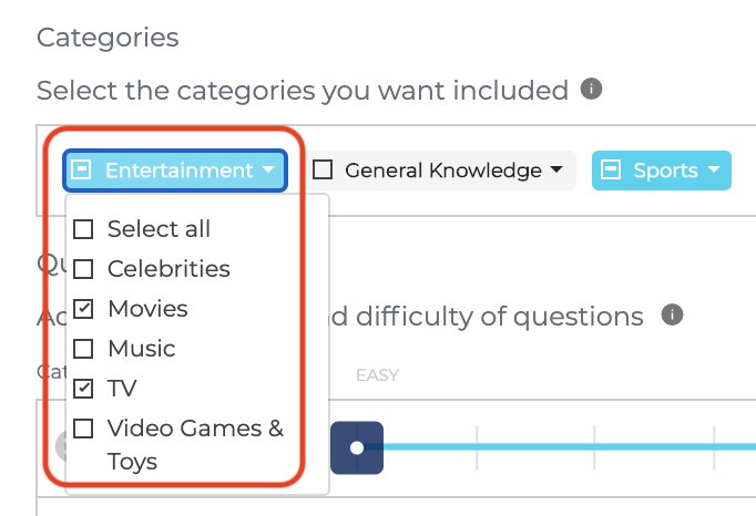 auto-quiz categories