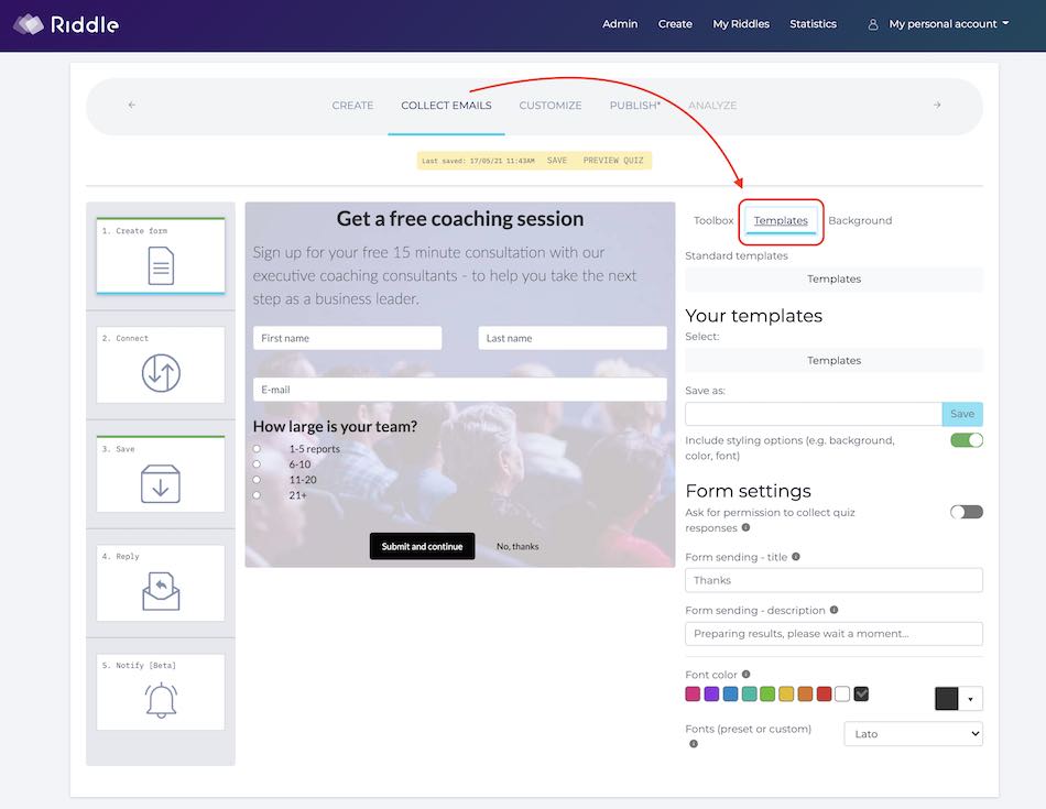 lead form templates section