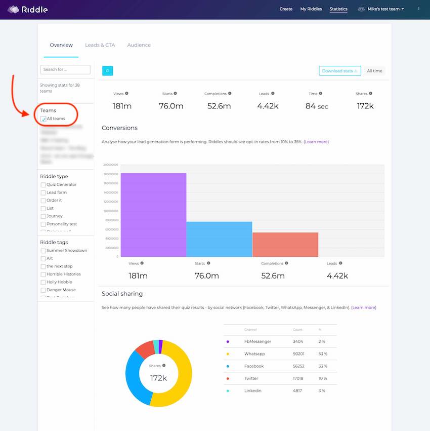 quiz statistics - team picker