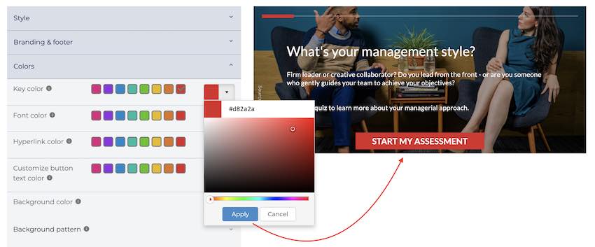 Customize quiz colors - hex colors