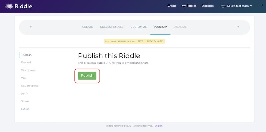 Embed your Riddle quiz - publish step
