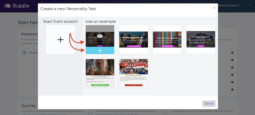 Creating a quiz copying a template or from scratch on Riddle