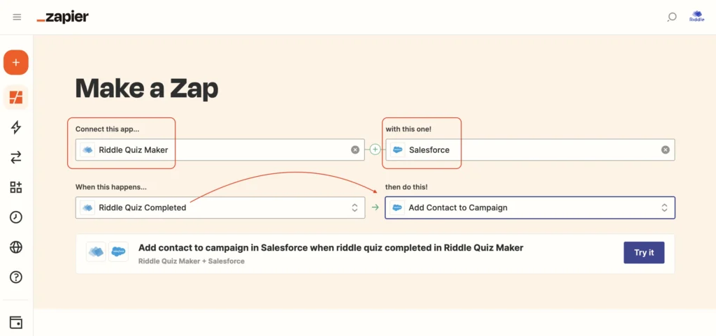 Collecting leads zapier with Riddle