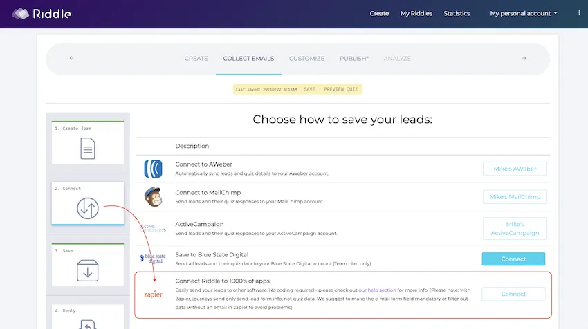 collecting leads with riddle - zapier option