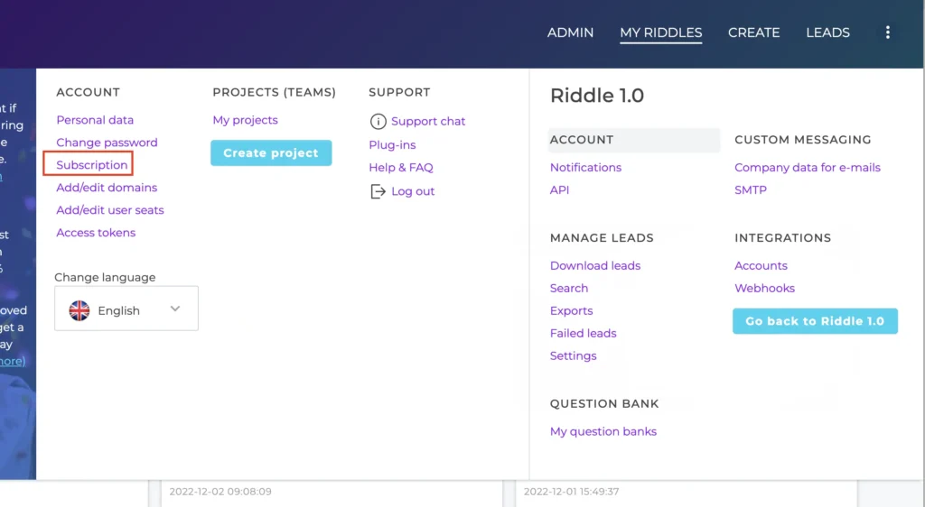 download invoices Riddle quiz maker - main menu