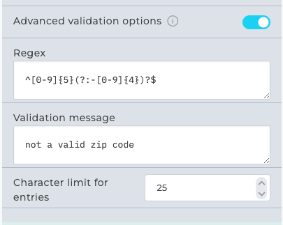 REGEX Form field validation options
